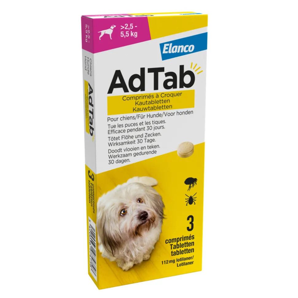 AdTab Anti Vlo en Teek Kauwtabletten Hond >2,5-5,5 kg 3 tabletten