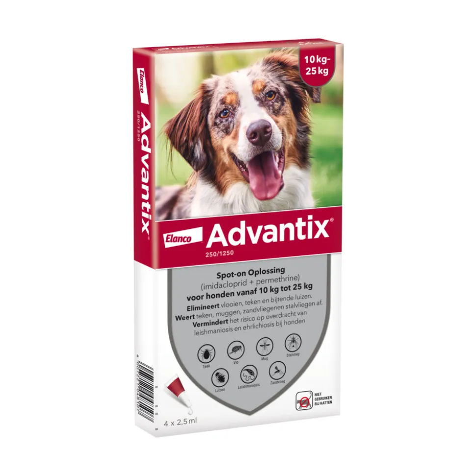 Advantix Spot On 250 Anti Vlooien en Teken Druppels Hond 10 - 25 kg 4 pipetten