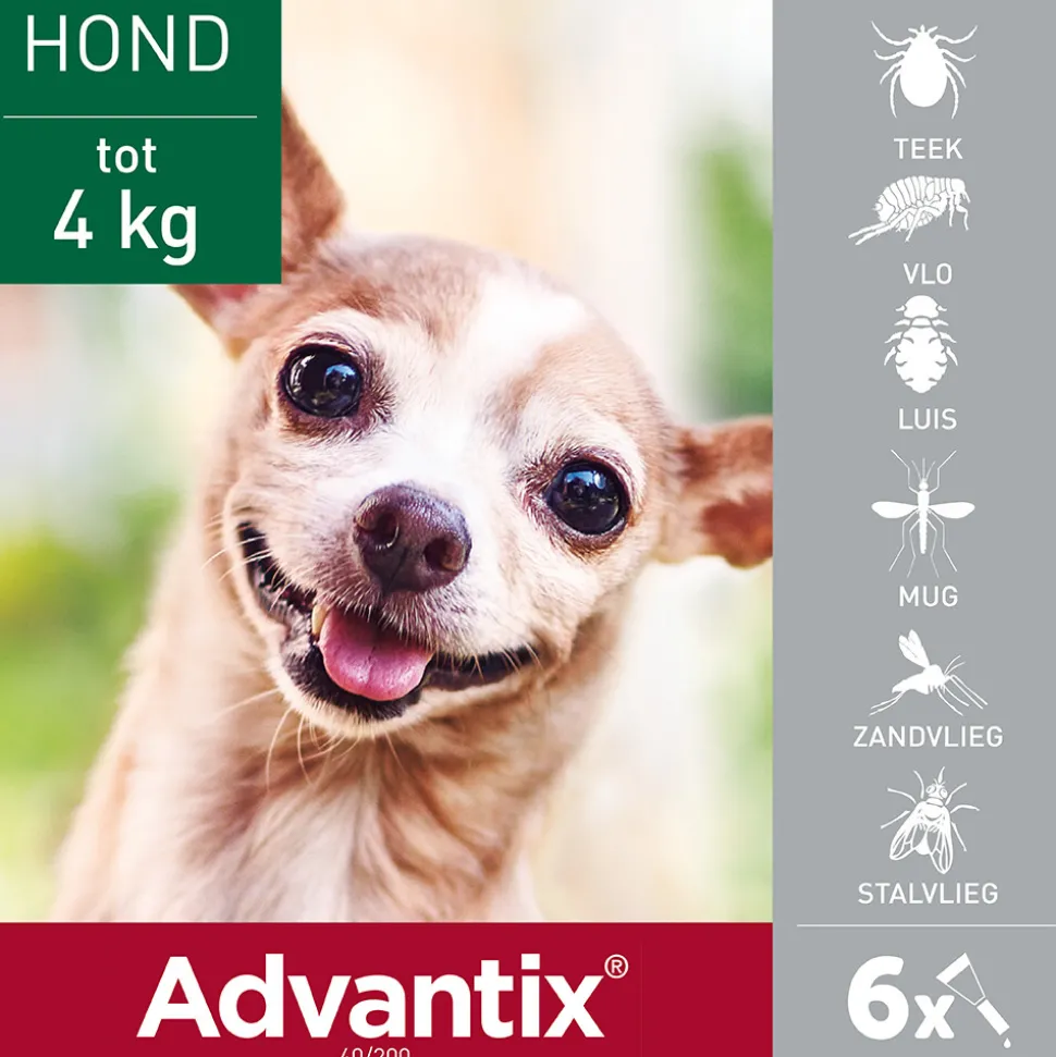 Advantix Spot On 40 Anti Vlooien en Teken Druppels Hond tot 4 kg 6 pipetten