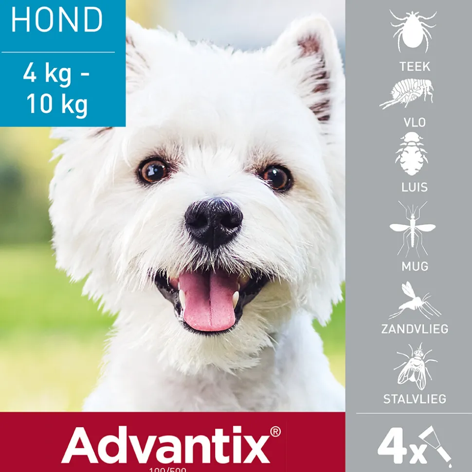 Advantix Spot On 100 Anti Vlooien en Teken Druppels Hond 4 - 10 kg 4 pipetten