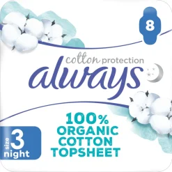 Always Maandverband Bio Cotton Protection Ultra Night met Vleugels 8 stuks