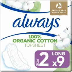 Always Maandverband Bio Cotton Protection Ultra Long met Vleugels 9 stuks