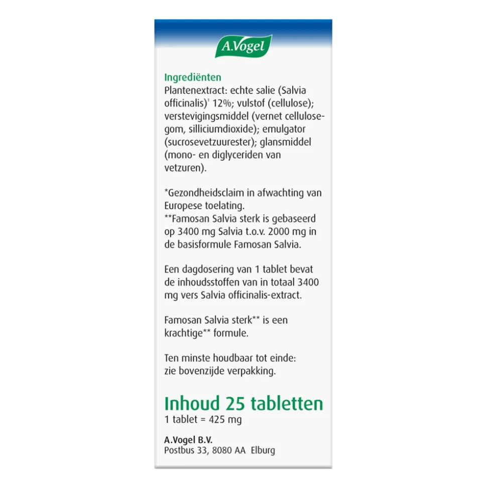 A.Vogel Famosan Salvia Overgang Sterk** 25 tabletten