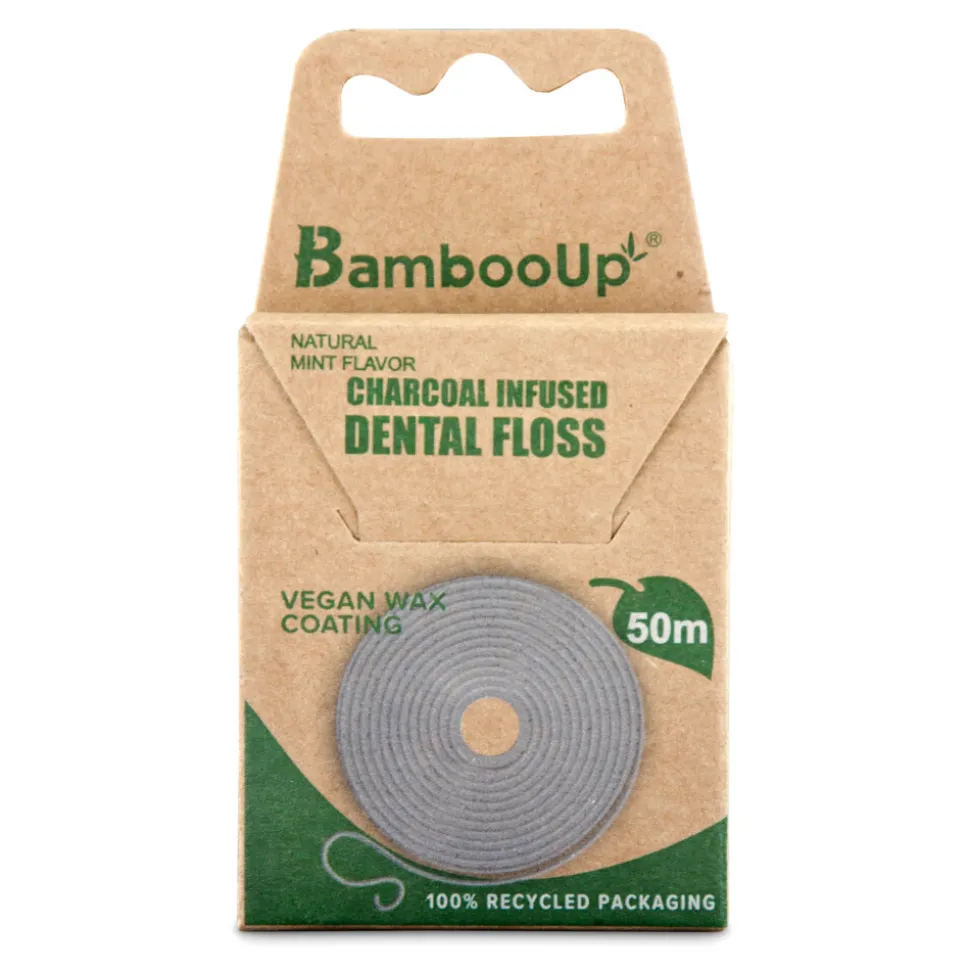 BambooUp Charcoal Floss 50 mtr Wax, Fluor & Mint