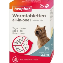 Beaphar All-in-one Ontworming Tabletten Hond 2,5 - 20 kg 2 tabletten