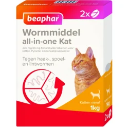 Beaphar All-in-one Ontworming Tabletten Kat Vanaf 1 kg 2 tabletten