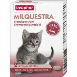 Beaphar Milquestra Ontworming Tabletten Kat 0,5 - 4 kg (ook kitten) 2 tabletten