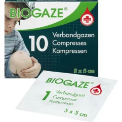Biogaze Verbandgazen 5 x 5 cm 10 stuks