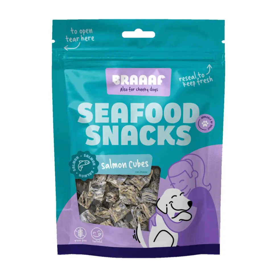 Braaaf Cubes Hondensnacks Zalmhuid 70 gr