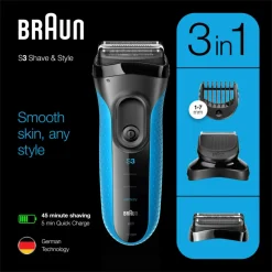 Braun Elektrisch Scheerapparaat Series 3 3010BT Zwart / Blauw