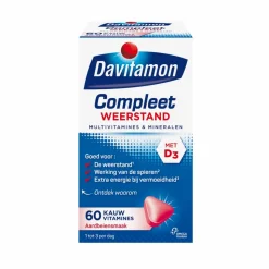 Davitamon Compleet Weerstand Kauwvitamines Aardbei 60 kauwtabletten