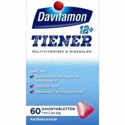 Davitamon Tiener 12+ Aardbei 60 kauwtabletten