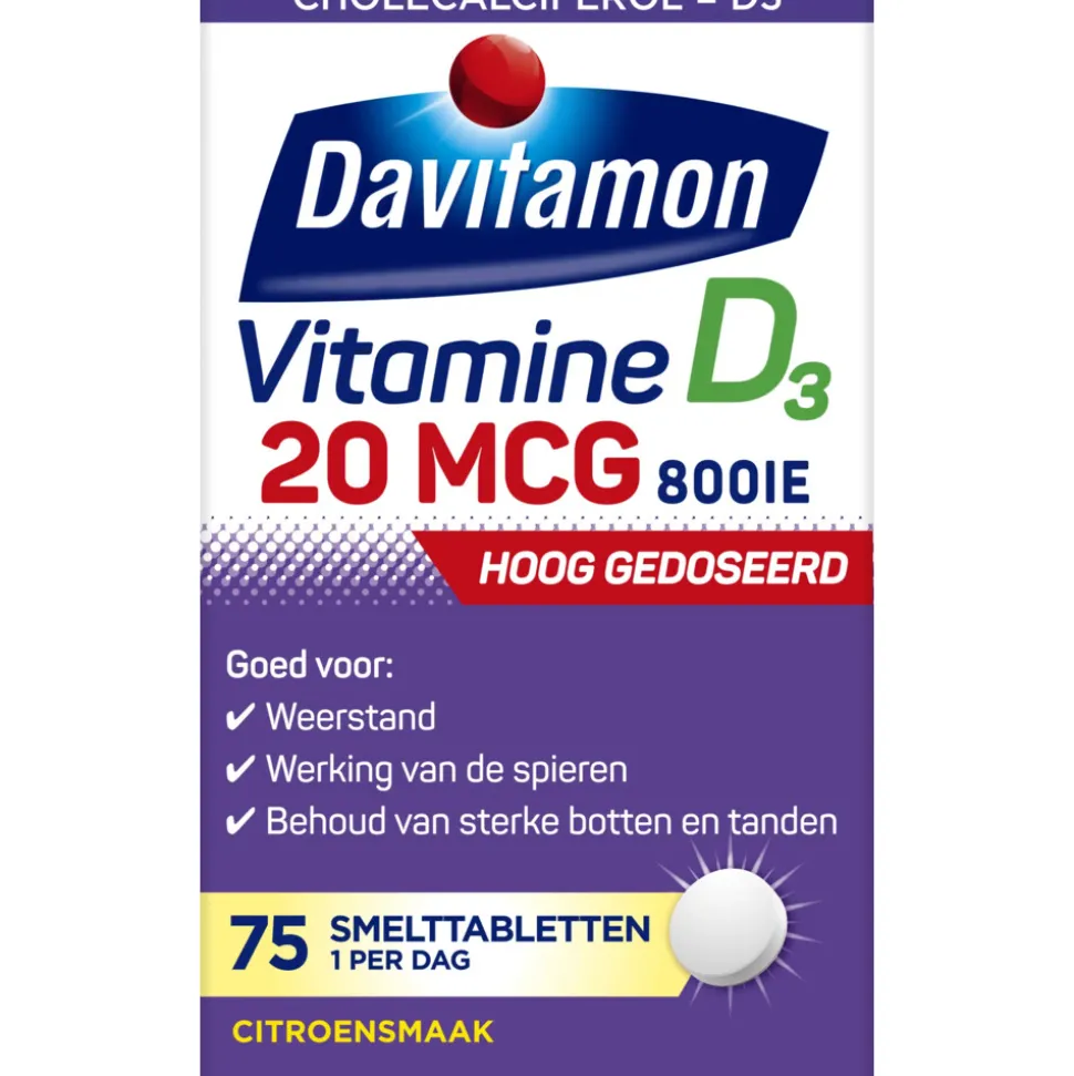 Davitamon Vitamine D3 20MCG Hoog Gedoseerd 75 smelttabletten