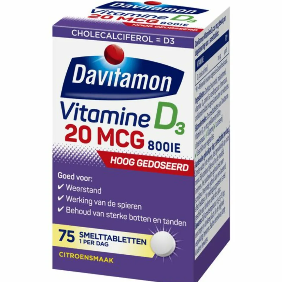 Davitamon Vitamine D3 20MCG Hoog Gedoseerd 75 smelttabletten