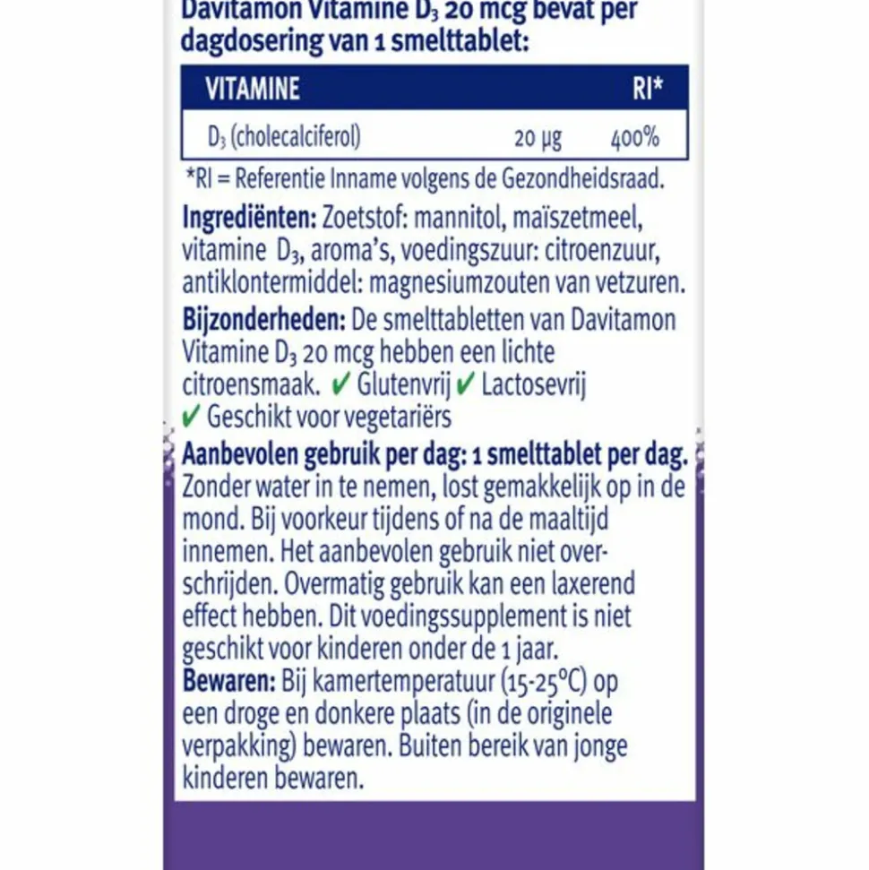 Davitamon Vitamine D3 20MCG Hoog Gedoseerd 75 smelttabletten
