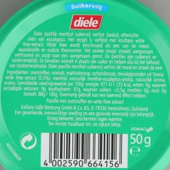 Diele Pastilles Menthol Suikervrij 50 gr