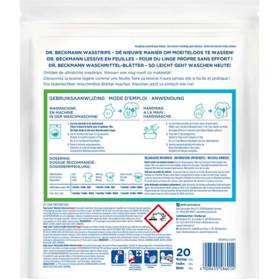 Dr. Beckmann Wasmiddeldoekjes Universeel 20 stuks