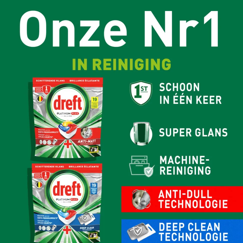 Dreft Vaatwastabletten Platinum Plus All In One Deep Clean 19 stuks