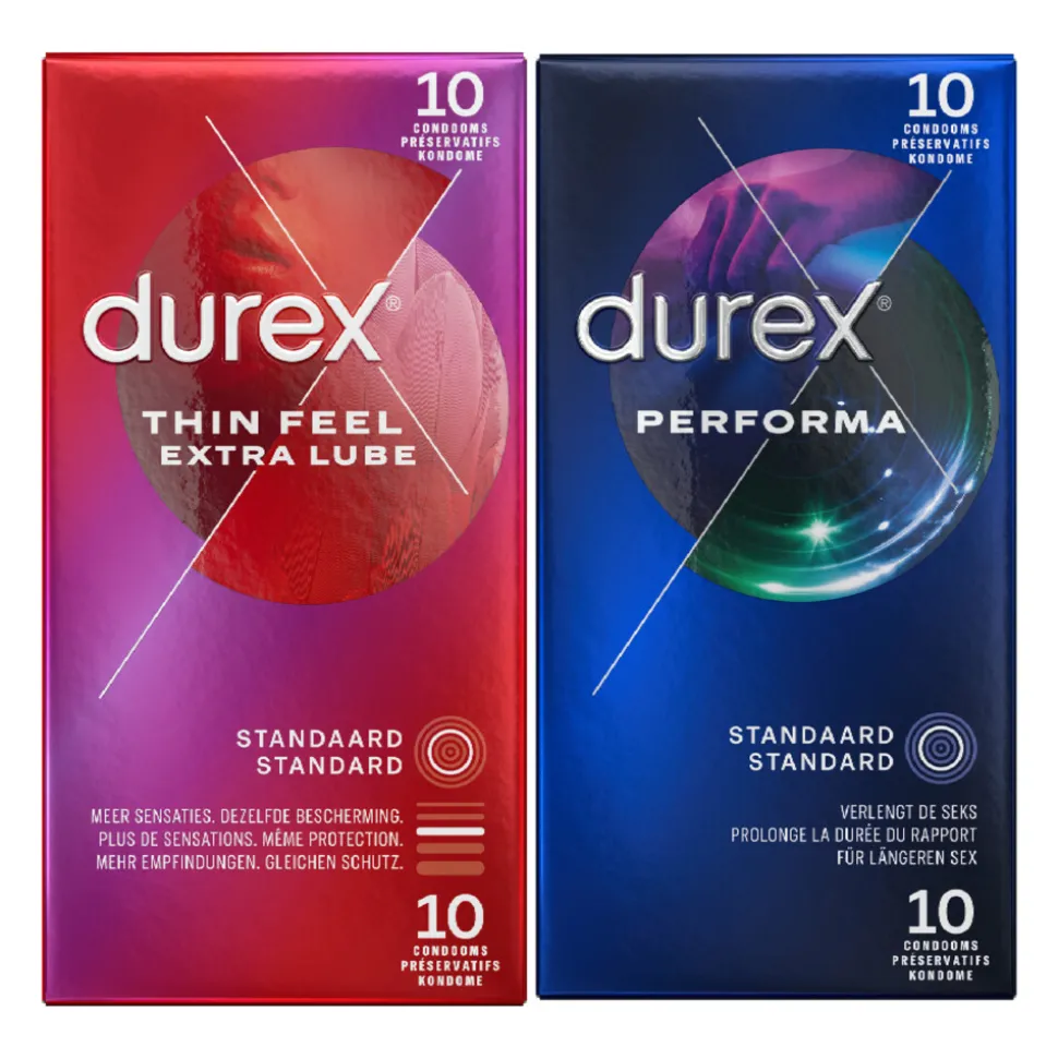 Durex - Thin Feel Extra Lube Condooms 10 stuks & Performa Condooms 10 stuks - Pakket