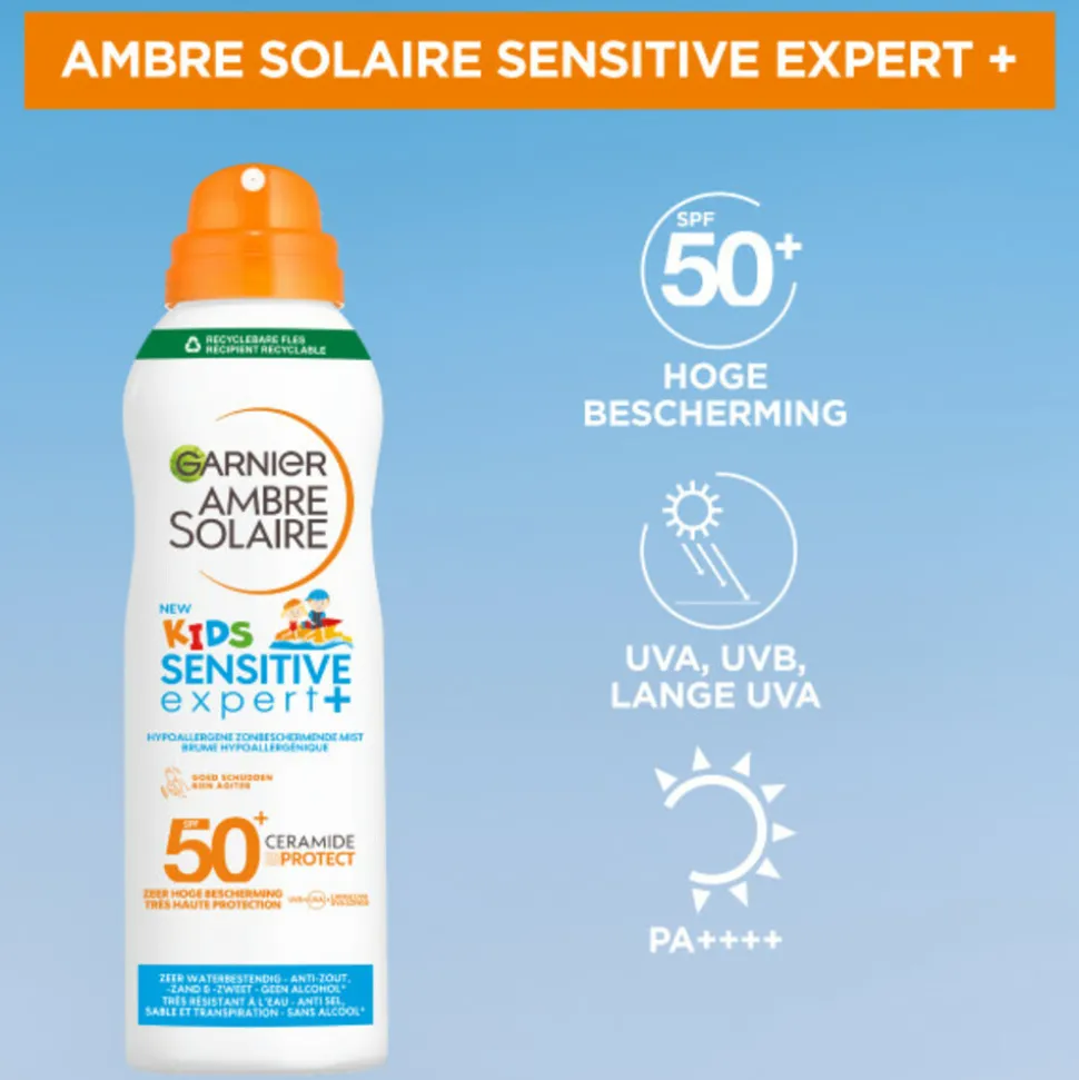 Garnier Ambre Solaire Sensitive Expert+ Kids Zonnebrandspray Mist SPF 50+ 150 ml