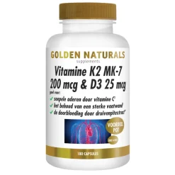 Golden Naturals Vitamine K2 200 mcg & D3 26mcg 180 vegacapsules