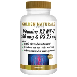 Golden Naturals Vitamine K2 200 mcg & D3 25mcg 60 vegacapsules