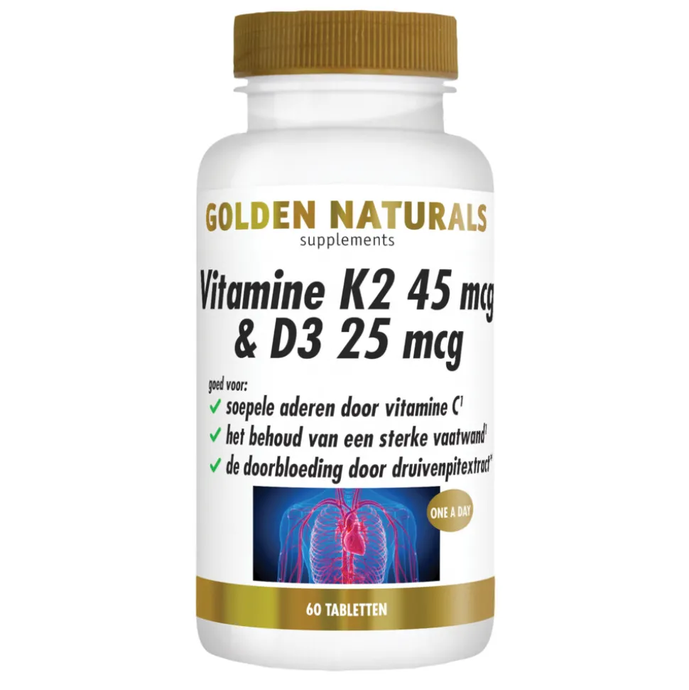 Golden Naturals Vitamine K2 45 mcg & D3 25mcg Vegan 60 tabletten