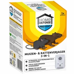 Home Defense Muizen- en Rattenverjager 220 m2 Ultrasoon, Elektromagnetisch en Lichtflitsen