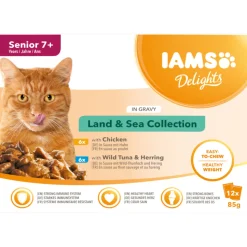 IAMS 7+ Delights Land - Sea in Saus 12 x 85 gr