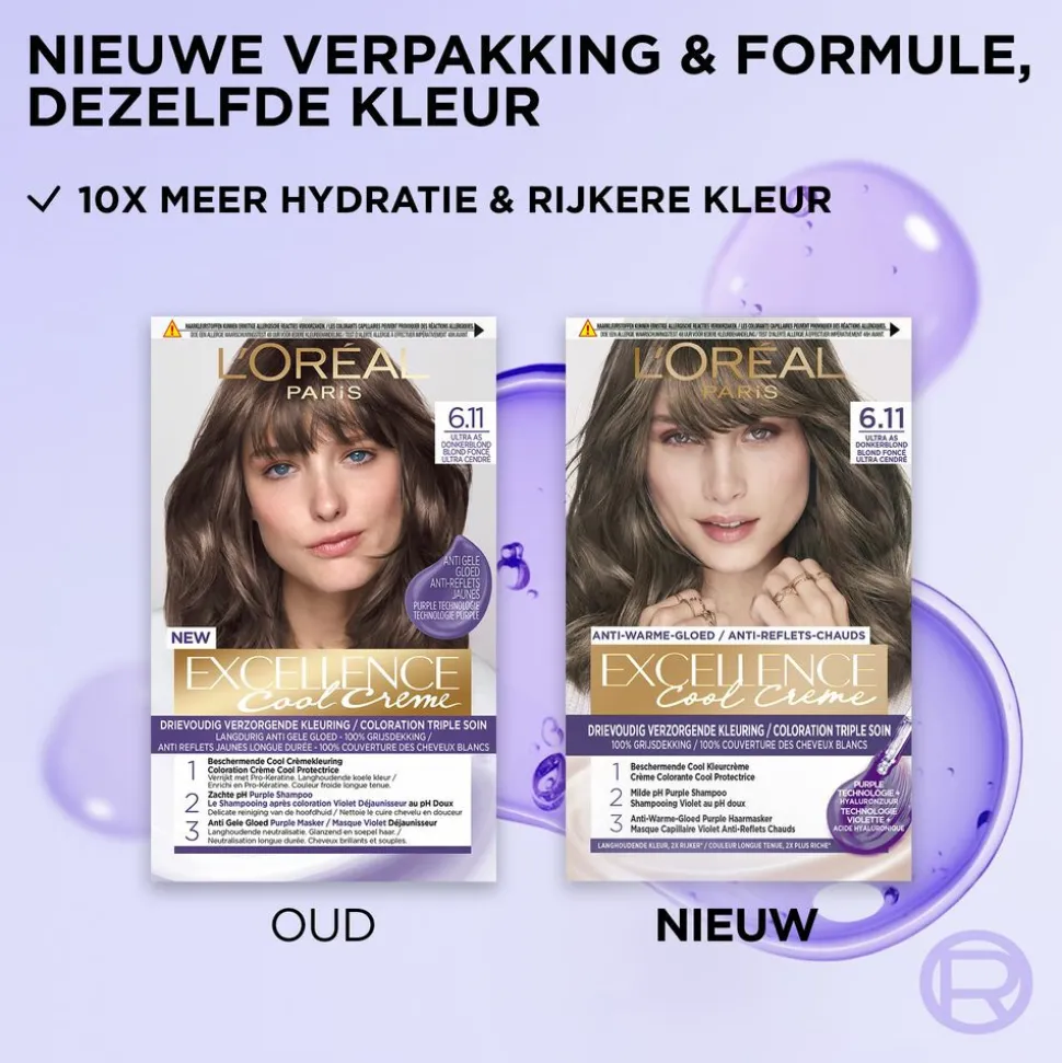 L'Oréal Excellence Cool Crème Permanente Crèmekleuring 6.11 - Ultra As Donkerblond