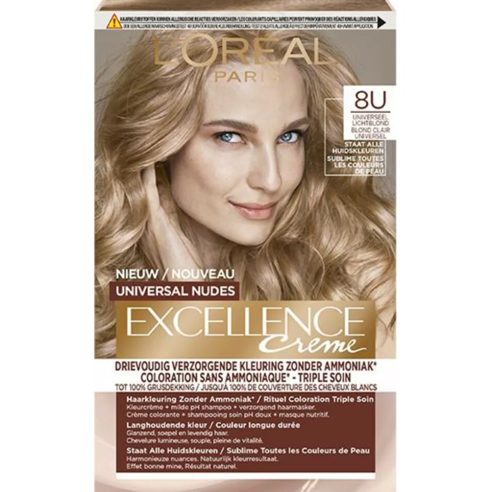 L'Oréal Excellence Crème Universal Nudes Permanente Haarkleuring 8U Universeel Lichtblond