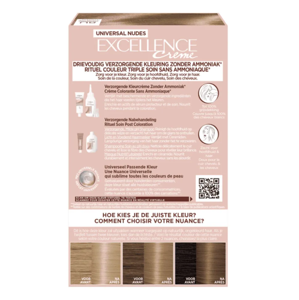 L'Oréal Excellence Crème Universal Nudes Permanente Haarkleuring 8U Universeel Lichtblond