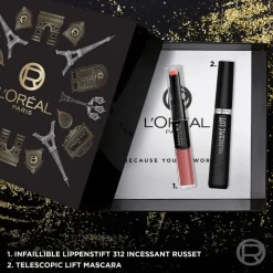 L'Oréal Geschenkset Telescopic Lift Mascara & Infaillible 24H Lipstick 312 Incessant Russet 2 stuks