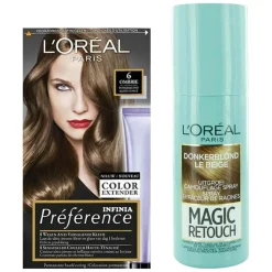 L'Oréal Preference Haarkleuring 06 Ombrie - Donkerblond + Magic Retouch Uitgroeispray Donkerblond 75 ml Pakket