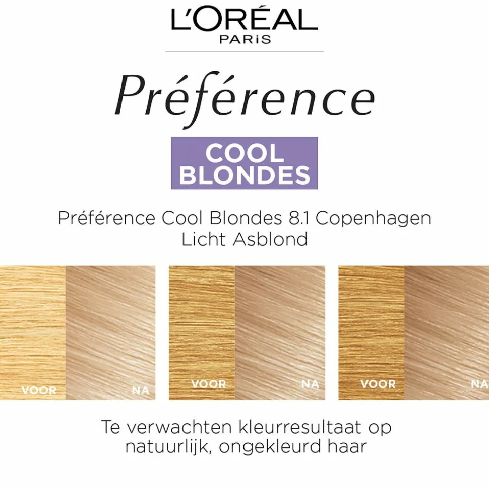 L'Oréal Préférence Cool Blondes Permanente Haarkleuring 8.1 Licht Asblond