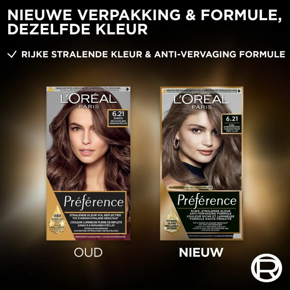 L'Oréal Préférence Permanente Haarkleuring 6.21 Zeer licht koel bruin