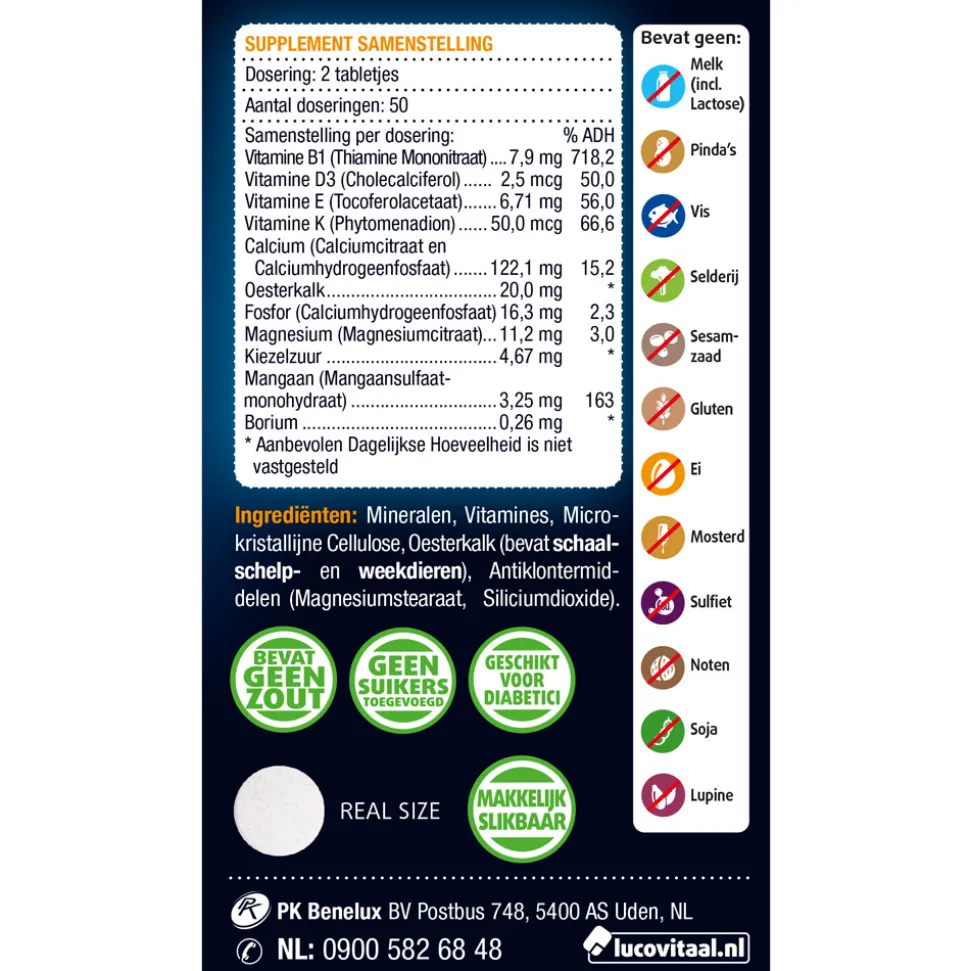 Lucovitaal Oesterkalk Calcium Vitamine D3 & K 100 tabletten
