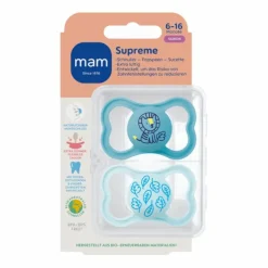 MAM Fopspeen Supreme Silikon 6-16 mnd Blauw 2 stuks