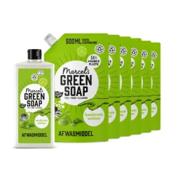 Marcel's Green Soap Afwasmiddel Basilicum & Vertivert Gras + 6 Navullingen Pakket