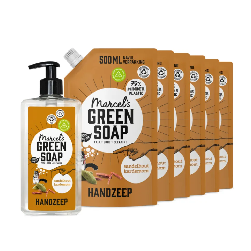 Marcel's Green Soap Handzeep Sandelhout & Kardemom 500 ml + 6 Navullingen Pakket
