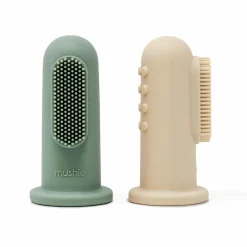 Mushie Baby Tandenborstel Shifting sand Cambridge blue 2 stuks