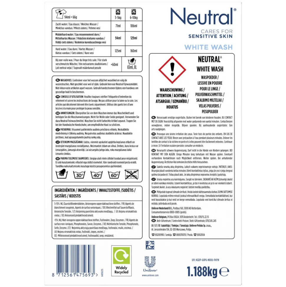 Neutral Waspoeder Wit 18 Wasbeurten 1,187 kg