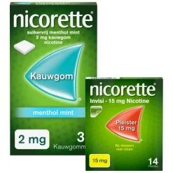 Nicorette patches 15mg + Nicorette kauwgom mint 2mg 30 stuks Pakket