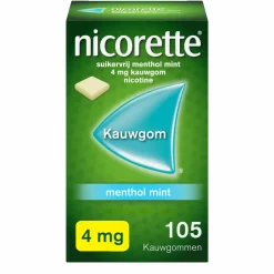 Nicorette Suikervrij Kauwgom Menthol Mint 4mg 105 stuks