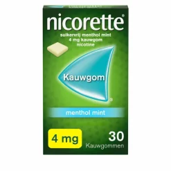 Nicorette Suikervrij Kauwgom Menthol Mint 4mg 30 stuks