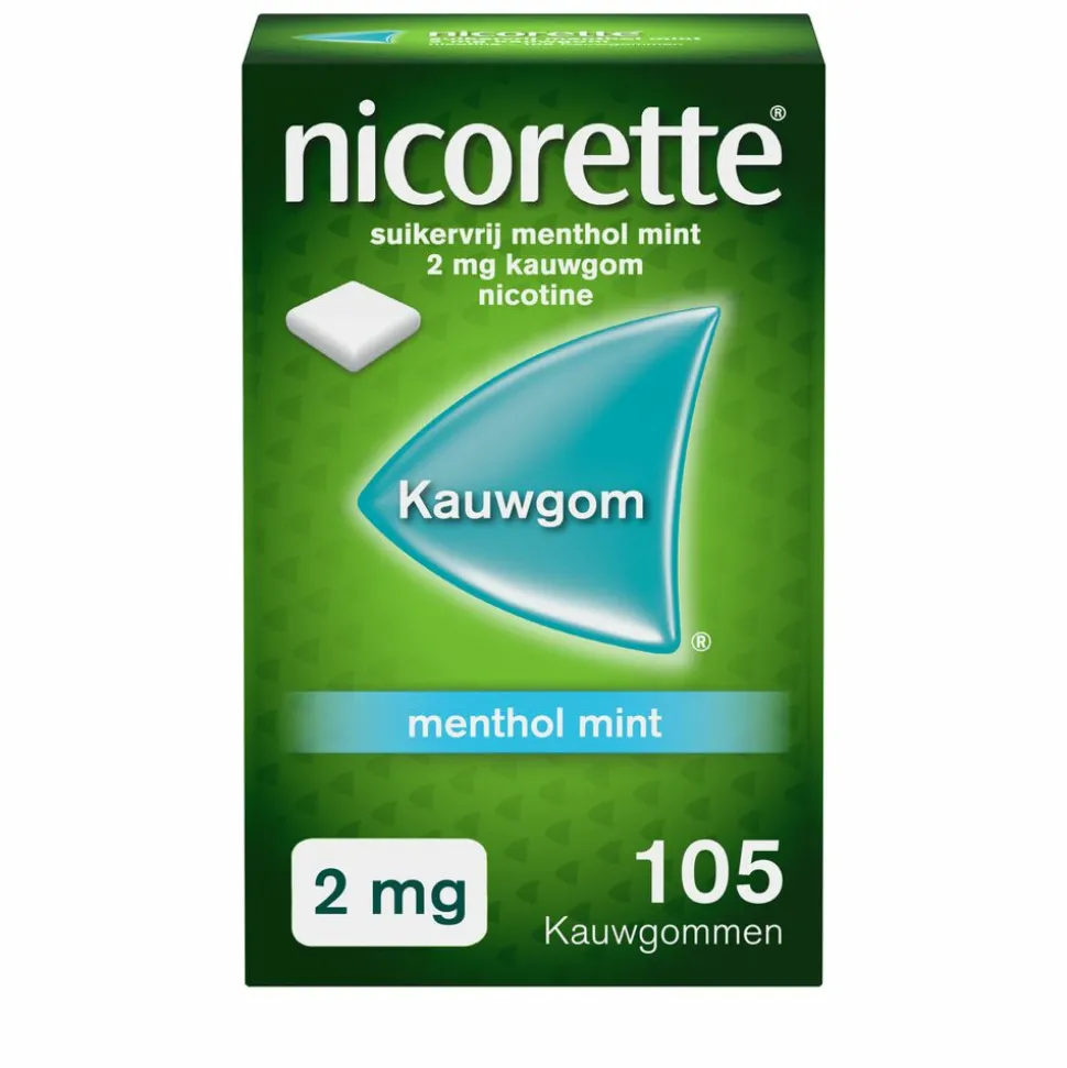 Nicorette Suikervrij Kauwgom Menthol Mint 2 mg 105 stuks