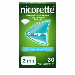 Nicorette Suikervrij Kauwgom Menthol Mint 2mg 30 stuks