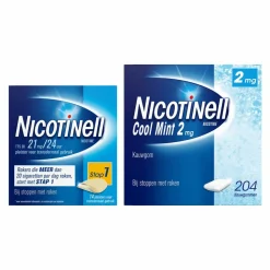 Nicotinell Combinatie therapie: Pleister 21 mg 14 st + Kauwgom Cool Mint 2 mg 204 st Pakket
