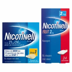 Nicotinell Combinatie therapie: Pleister 21 mg 14 st + Kauwgom Fruit 2mg 24 st Pakket