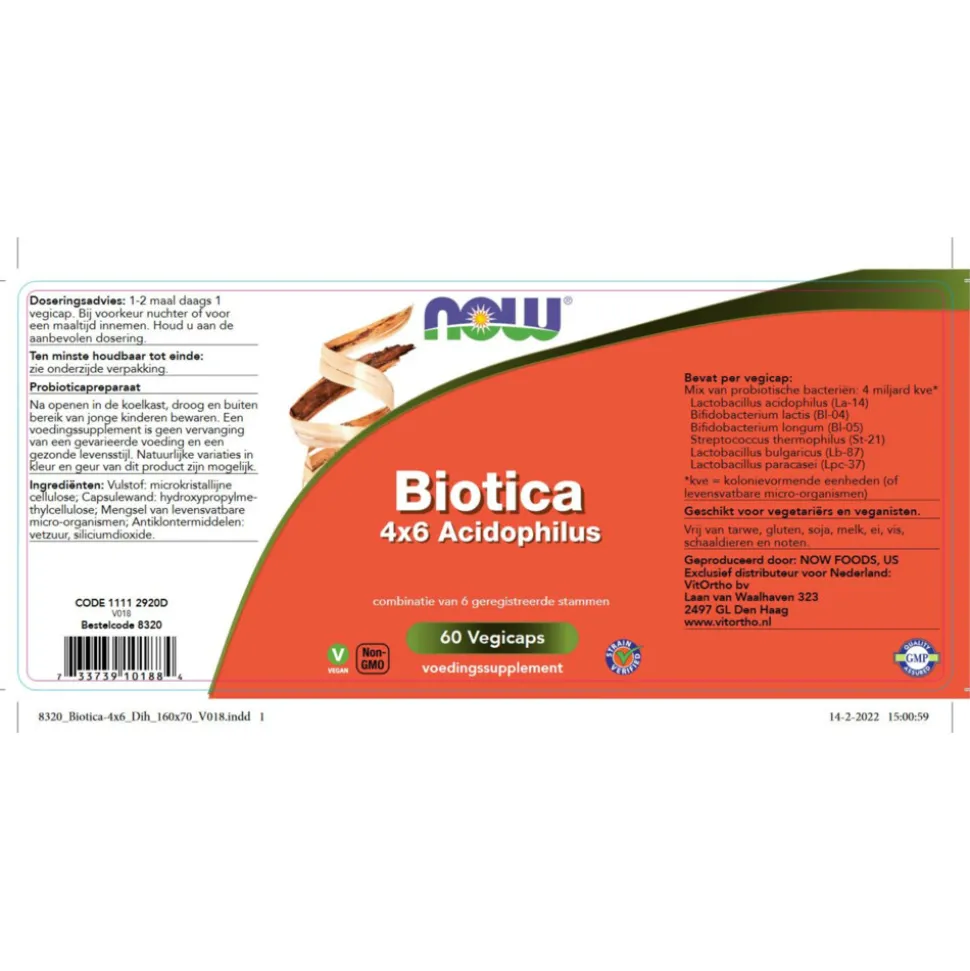 NOW Biotica 4X6 Acidophilus 60 capsules